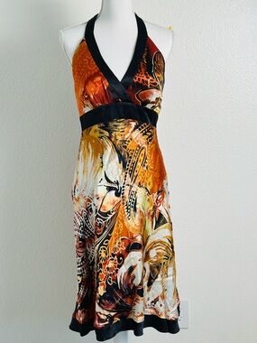 Vintage Cache 100% Silk Halter Dress Size 8